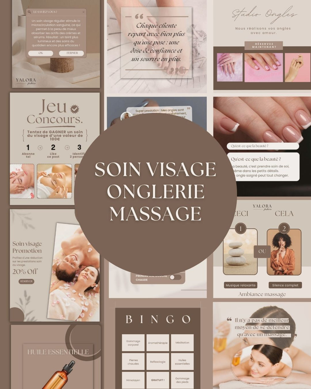 Pack Instagram Onglerie + Soin du Visage + Massage - Posts, Stories & Covers