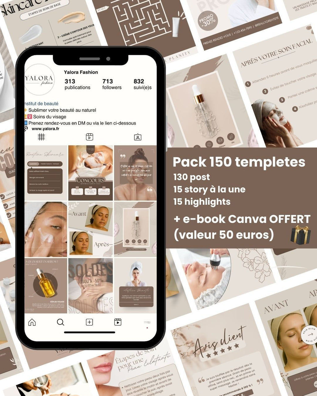 Pack Instagram Onglerie + Soin du Visage + Massage - Posts, Stories & Covers