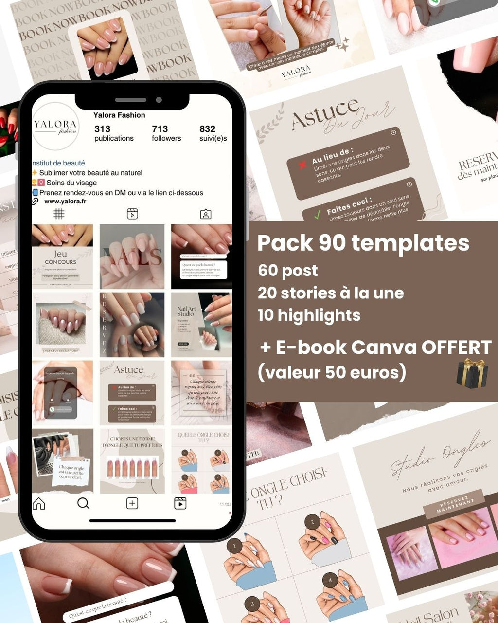 Pack Instagram Onglerie + Soin du Visage + Massage - Posts, Stories & Covers