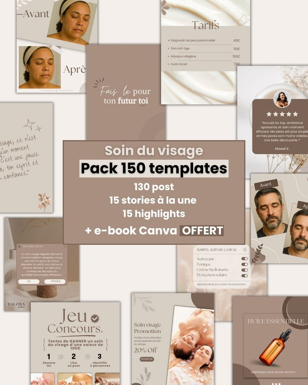 Pack Instagram Soin du Visage + Massage - Posts, Stories, Covers