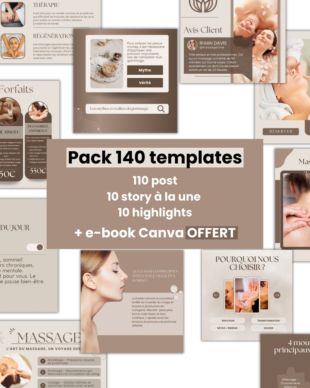 Pack Instagram Soin du Visage + Massage - Posts, Stories, Covers