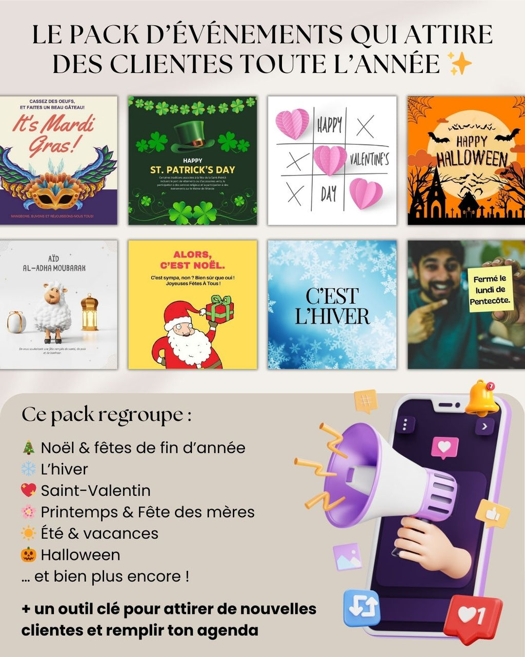Pack Instagram Événements de l’Année – Le kit pour attirer plus de clientes
